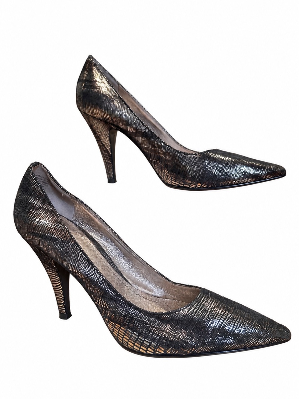 BP Alita Metallic Black Gold Leather Pointed Toe Pumps Heels Size 9M